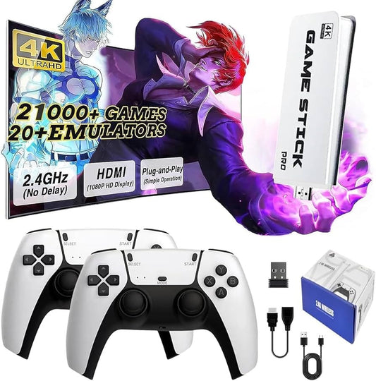 M15 Game Stick 4K, HDMI Plug and Play Video Game Toy with 30000+ Games(128G), with 2.4G Wireless Controllers, Retro Arcade Handheld Emulators for T