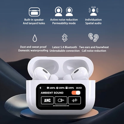 Screen TWS, ANC (~32dB), Smart Touch Display True Wireless Buds, Type-C Fast Charging, Bv5.4 with Gaming Mode, Find My Earbuds, 4 Mics ENC for Clear Calling, Transparency Mode, EQ Mode